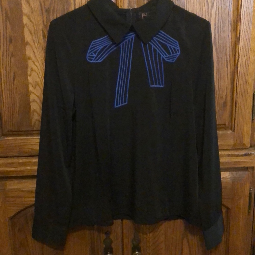 Blush: Black Blue ribbon Shirt- Size M-L